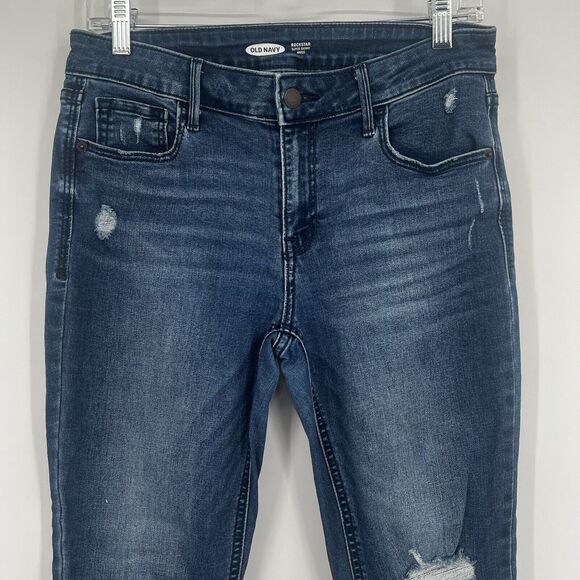 Womens Old Navy 6 Rockstar Super Skinny Raw Hem Ankle Distressed Blue Jeans - Picture 3 of 8